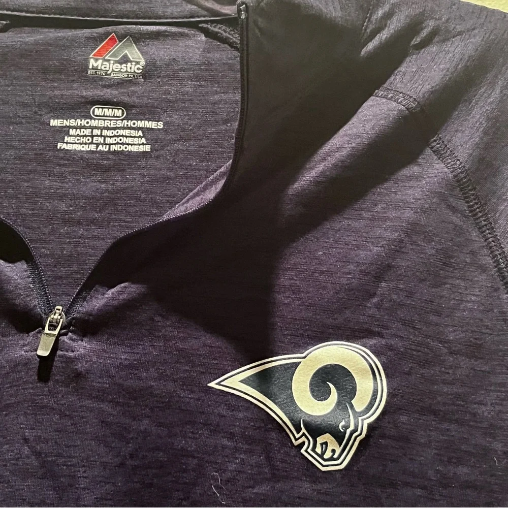 LA Rams Majestic Navy Quarter Zip Pullover Mens M Medium Long Sleeve NFL - Picture 2 of 3